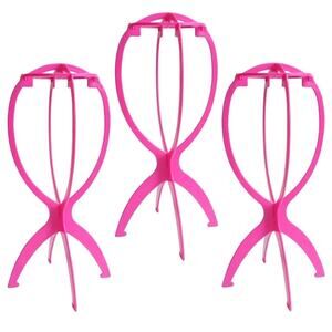 Set of 3 Pink Wig Stands - Durable and Lightweight Wig Holders